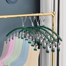 1pc Stainless Steel Sock Clip Hanger With 10-20 Clips, Balcony Drying Rack, Multi-Clip Stainless Steel Anti-Wind Anti-Slip Underwear Clothes Drying Rack Clothespins