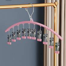1pc Stainless Steel Sock Clip Hanger With 10-20 Clips, Balcony Drying Rack, Multi-Clip Stainless Steel Anti-Wind Anti-Slip Underwear Clothes Drying Rack Clothespins