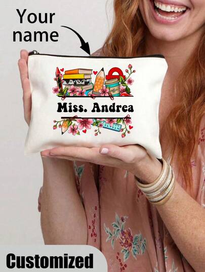 1 pezzo Borsa da toilette personalizzata con nome grazie insegnante, regalo personalizzato, borsetta da donna, borsa da viaggio in tela, organizer cosmetici, regalo per il ritorno a scuola e la festa dell'insegnante, multifunzionale, versatile, grande capacità, leggera, funzionale, pratica, per tutti gli usi, colorata, carina, adatta per pendolarismo, casual business, idea regalo ideale per lui, idea regalo ideale per vacanze/festività, per outdoor/gite/viaggio/escursioni/stadio/sport/arrampicata, per business/pendolarismo/lavoro/ufficio, regali per la festa della mamma