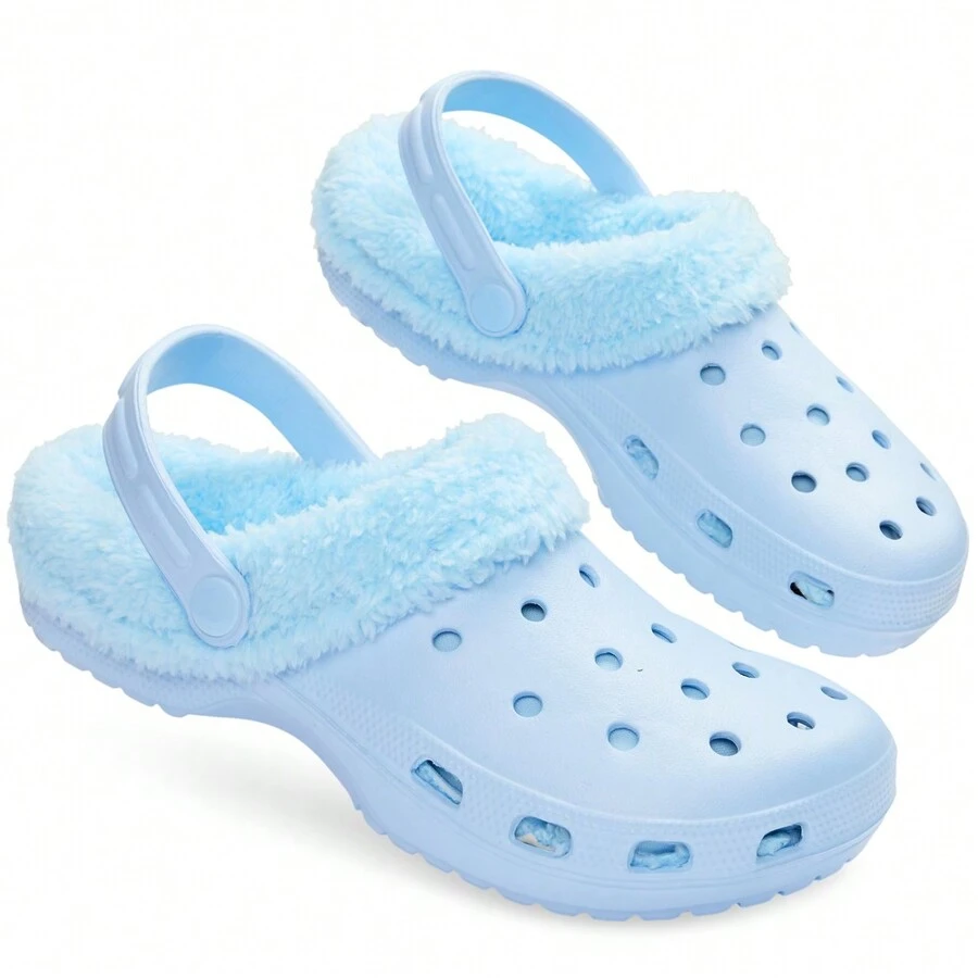 City Comfort Clogs Winter Classic Fleece Lined House Shoes Warm Garden Slip On With Strap - Blue - View 1