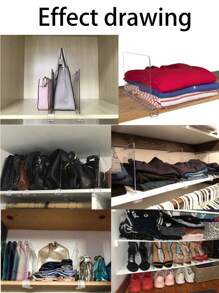 6 piezas/4 piezas/1 pieza Divisores de estante de gabinete transparentes de acrílico, organizador de estante para armario, cómoda, escritorio, hogar, oficina, adecuado para estantes de madera o verticales para organizar ropa, bolsos, carteras - Multicolor - Ver 7