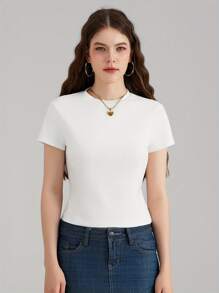 Women Crop Tops Summer Casual Slim Fit Solid Color Short Sleeve Basic T-Shirts For Party Streetwear