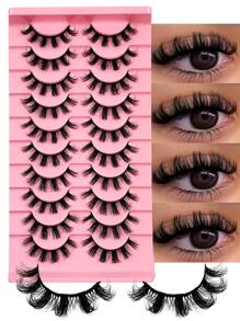 10 Pairs False Eyelashes D Curl Volume Lashes Wispy Natural Faux Mink Eyelashes Dramatic Soft Lash Cross Wispy Reusable Fluffy Strip Lashes Valentine's Day Gift For Women Mom Wife Sister Teen Girl Friend