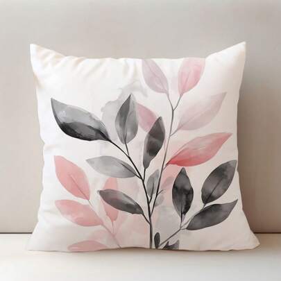 MEMNUN 1 pieza/2 piezas 17.7*17.7in(45*45cm)/19.69*19.69in(50*50cm)/15.75*15.75in(40*40cm) Funda de almohada con estampado geométrico de hojas gris y rosa [Impresión de un solo lado] Decoración del hogar Funda de cojín para cama, sofá, coche, adecuada para uso diario o decoración minimalista de alta gama