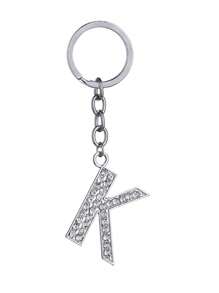 1pc Unisex New Elegant Silver Letter Rhinestone Plated Keychain, Luxury English Letter Bag Charm - Silver - View 33