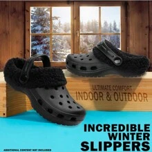 City Comfort Winter Clogs Fleece Lined Removable Shoe Charms Garden Shoes Slippers Mules Slip On With Strap - Black - View 2