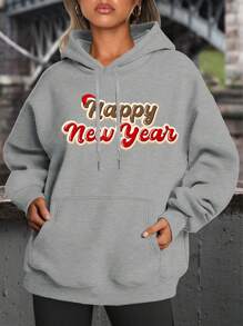 Sudadera con capucha de felpa con estampado de Feliz Año Nuevo, suéter de algodón apto para todas las estaciones, tanto para hombres como para mujeres