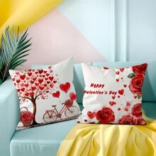 4 Stücke Valentinstag Dekorations-Set, beidseitig bedruckte Kissenbezüge