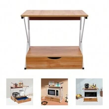 Original estante de madera para microondas de dos niveles con estante para cajones - color madera - Ver 9