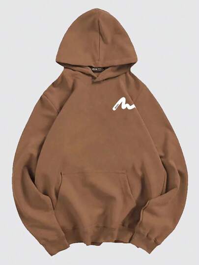 Sudadera con capucha con bolsillo canguro, gráfico de letra, cordón y forro térmico para hombre