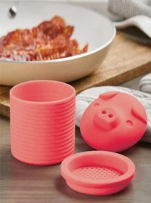 1pc Silicone Piggy Shaped Bacon Grease Strainer, Oil Collector, Kitchen Bacon Fat Storage Container