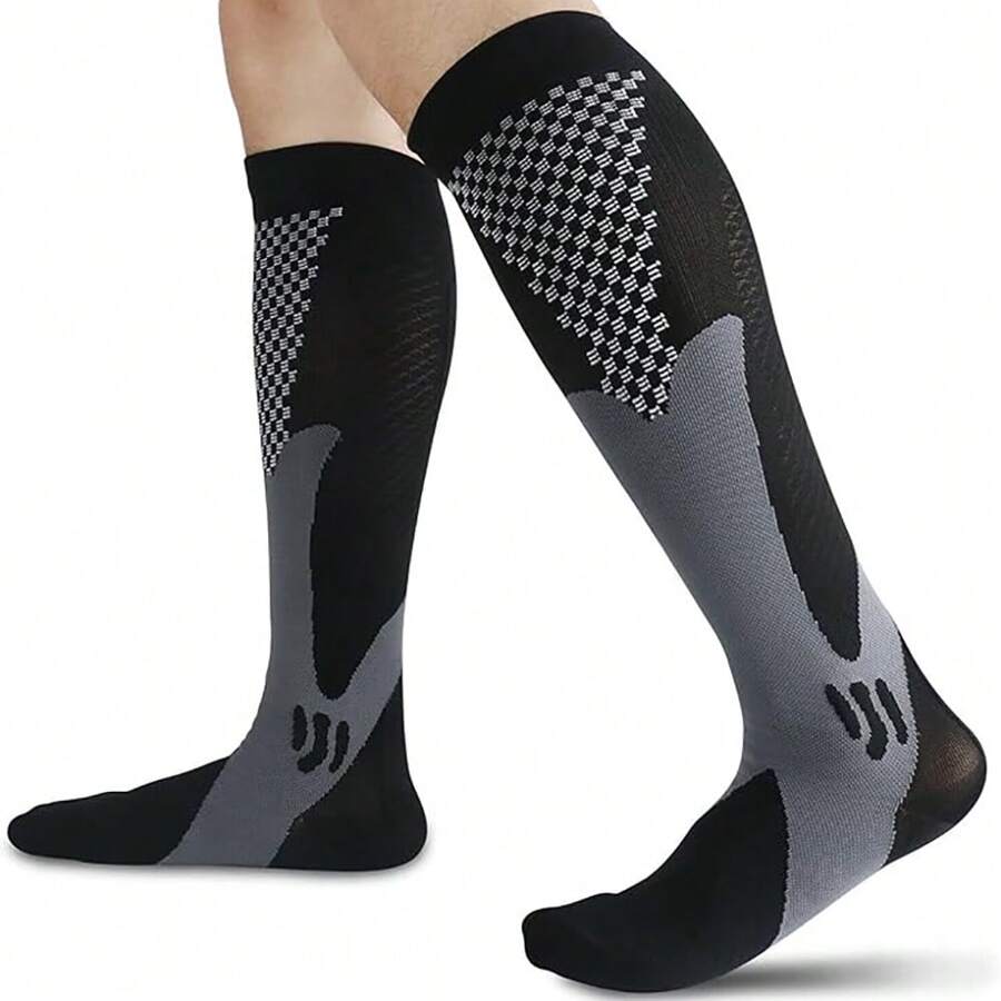 Women Mens Sports Knee High Socks Football Stockings Running Warming Fitness Breathable Knee High Long Socks Basketball Rugby Cricket Soccer Hockey Moisture Wicking Athletic - Black - View 1