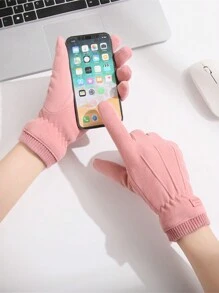 1 Pair Women's Winter Fashion Full Finger Windproof Gloves With Touch Screen Function, Warm Thermal Lined , Suitable For Outdoor Cycling, Daily Wear And Gift