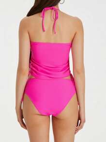 Two Piece Swimsuits For Women Tankini Set Tummy Control Bathing Suit With Bikini Bottom Shorts Swimming Costume - Hot Pink - View 6