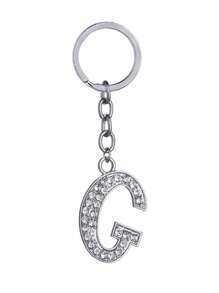 1pc Unisex New Elegant Silver Letter Rhinestone Plated Keychain, Luxury English Letter Bag Charm - Silver - View 36
