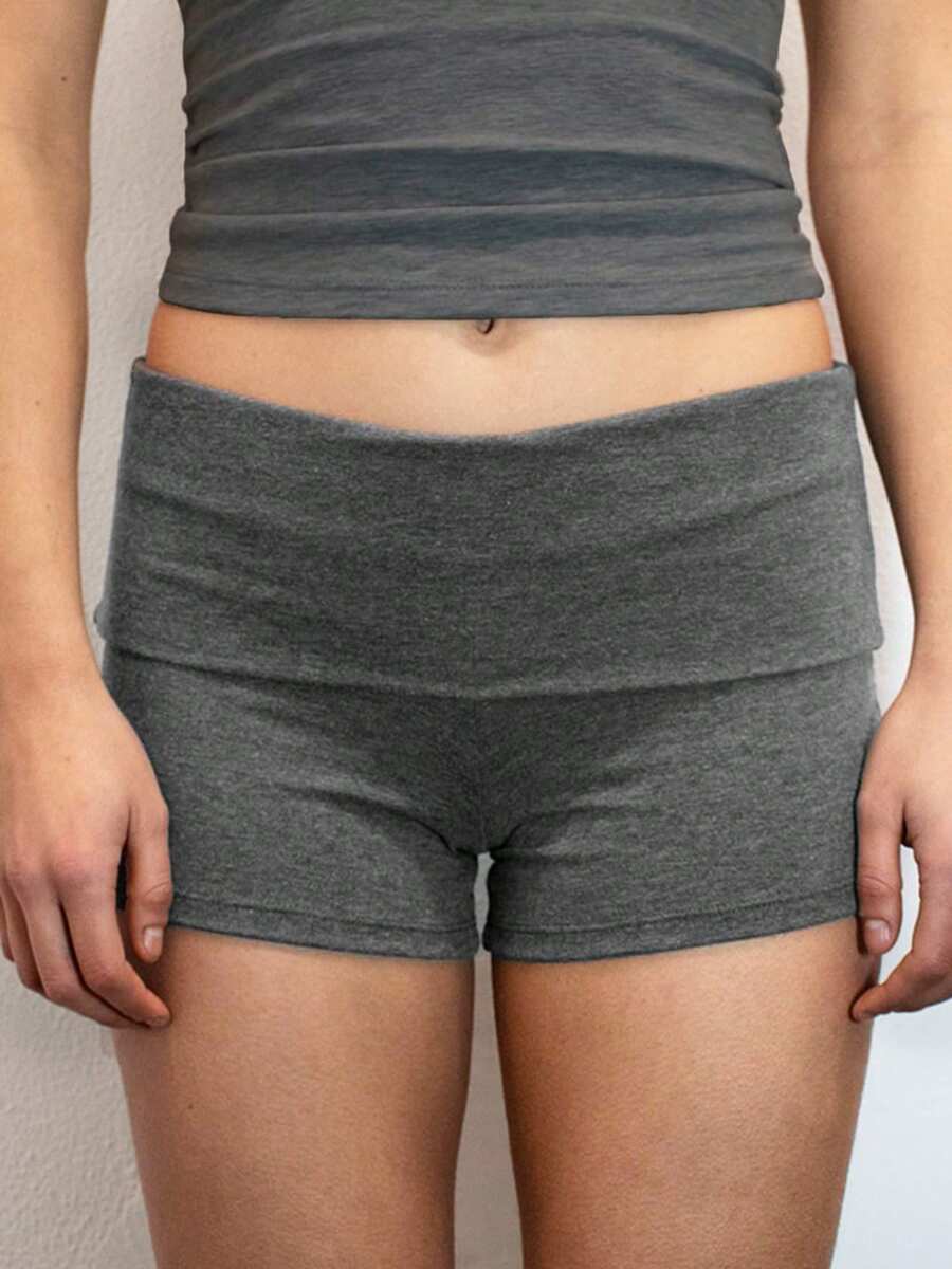 Women's Summer Slim Yoga Shorts Casual Solid Color Fold Over Low Waist Lounge Shorts