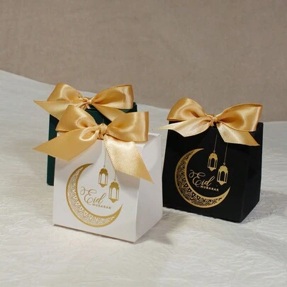 10pcs Eid Al-Adha Mubarak Festive Eid Mubarak Mini Gift Box Favor Boxes In Elegant Green, Black, And White With Gold Foil Crescent Moon And Lantern Design. Ideal For Storing Candies, Chocolates, And Small Gifts. Perfect For Eid Celebrations And Special Occasions. Stylish Packaging For Memorable Gifting!