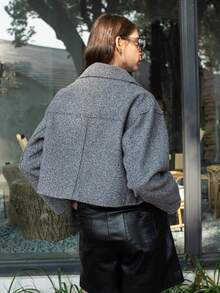 HH 女士外套灰色带口袋翻领长袖拉链夹克时尚女士高街淑女装 - 灰色 - 查看 12