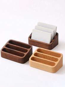 1 Pc Vintage Business Card Box, Suitable For Office Desk, 3 Card Slots Business Card Display Box, Desktop Card Storage Box - Multicolor - View 10