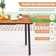 Homasis Rectangle Patio Outdoor Dining Table Acacia Wood Tabletop W/ 2'' Umbrella Hole
