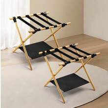 Bagażnik bambusowy, odpowiedni do sypialni, pokoju gościnnego, hotelu - Naturalny bambusowy składany regał do przechowywania - Domowy regał do przechowywania - Składany bagażnik z wytrzymałym paskiem na ramię