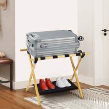 Bagażnik bambusowy, odpowiedni do sypialni, pokoju gościnnego, hotelu - Naturalny bambusowy składany regał do przechowywania - Domowy regał do przechowywania - Składany bagażnik z wytrzymałym paskiem na ramię