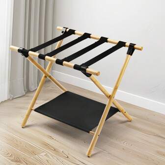 Estante de equipaje de bambú, adecuado para dormitorio, habitación de invitados, hotel - Estante de almacenamiento plegable de bambú natural - Estante de almacenamiento del hogar - Estante de equipaje plegable con correa de hombro resistente