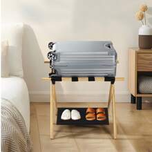 Bagażnik bambusowy, odpowiedni do sypialni, pokoju gościnnego, hotelu - Naturalny bambusowy składany regał do przechowywania - Domowy regał do przechowywania - Składany bagażnik z wytrzymałym paskiem na ramię