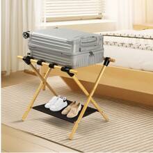 Bagażnik bambusowy, odpowiedni do sypialni, pokoju gościnnego, hotelu - Naturalny bambusowy składany regał do przechowywania - Domowy regał do przechowywania - Składany bagażnik z wytrzymałym paskiem na ramię