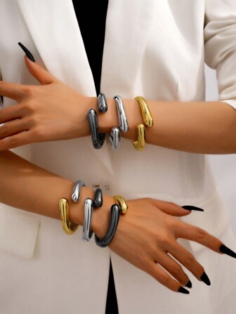 1 件复古风格对称水滴形可爱简约波西米亚开放式金属手镯，适合女性日常工作通勤休闲外出聚会活动商务功能约会酒吧音乐节浪漫假期