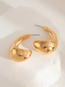 1 对复古几何不对称波浪金属圆耳环