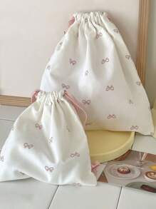 Pink/Blue/Black Bow Printed Storage Bag Drawstring Bag, Wedding And Festival Gift Packaging Bag, Candy Bag