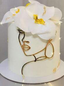 1pc Lady Face Cake Topper Gold Line Cake Decoration For Birthday Wedding Party Minimalist Art Cake Pick Insert Bakery Party Supplies