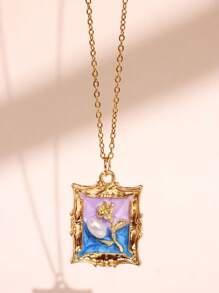 1 pieza Collar colgante de metal esmaltado con pintura de flores coloridas, joyas elegantes y románticas de moda para fiestas para mujeres