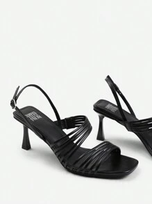 Where’s That From LUISA WIDE FIT SQUARE TOE LOW BLOCK SLINGBACK HEEL WITH MULTI STRAP DETAIL - Black PU - View 4
