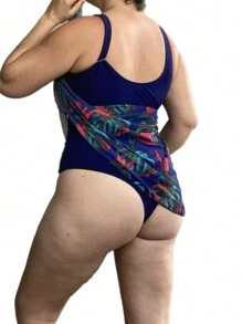 Plus Size Swimsuit With Built-In Skirt - 藏蓝色 - 查看 4