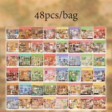 48Pcs/Book Coil Sticker Book, Escaping From The Heart Series, Exquisite Ins Ancient Style Die-Cut Stickers, Scrapbook Supplies, Decorative Notebooks, Photo Frames, Phone Cases, Water Cups, Garbage Magazines, Stationery Boxes, DIY Personalized Collage Back To School