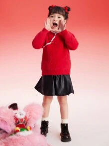 Balabala 女童红色针织毛衣，新年款式，2025年春季时尚上衣 - 中國紅 - 查看 3