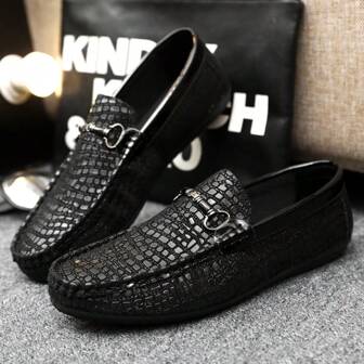 Men's Crocodile Grain Slip-On Loafers, New Korean Version British Style Versatile One-Push Soft Bottom Comfortable Lightweight Business Casual Shoes, Suitable For Daily Wear