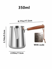 1 件不锈钢拿铁艺术杯，带刻度，奶泡器，蜡熔杯，耐热木手柄，兼容电磁炉，多用途咖啡奶油壶，适用于咖啡馆、咖啡店、家庭使用的牛奶蒸锅，250ml/350ml/600ml/900ml 返校 - 銀色 - 查看 8