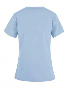 Short Sleeve V-Neck Nurse Scrub Uniform For Hospitals & Clinics - Blue - View 2
