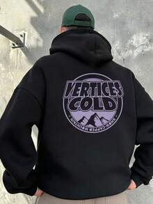 Áo hoodie nỉ họa tiết chữ và phong cảnh đường phố dành cho nam, Thu/Đông, Áo dài tay - màu đen - Xem 4