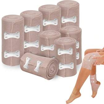 Elastiskt bandage - kompressionsbandagerulle + 2 extra klämmor, elastiskt bandage för handled, vad, fotled och fot, gymtillbehör, sportbandage, atletisk tejp