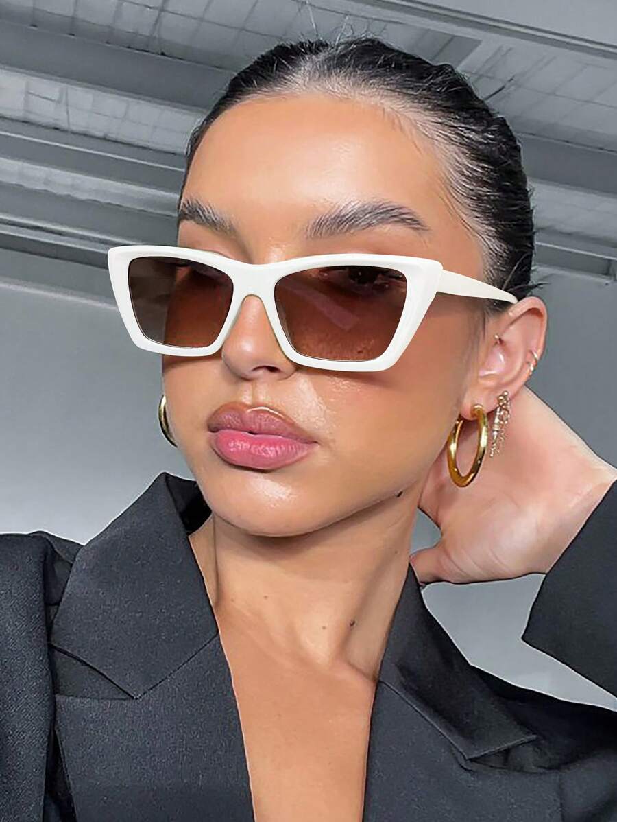 1/2 件女士亚克力休闲猫眼时尚白色眼镜，适合度假出游和日常生活装扮，搭配优雅夏季海滩度假、户外、旅行学院风，适合返校