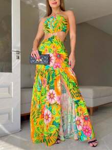 Dress With 2 Buckles And Front Slit - 青檸色 - 查看 4
