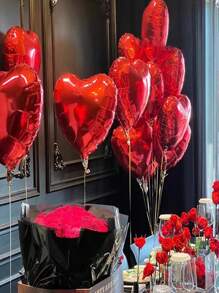 AFYPRTY 10pcs 18 Inch Heart Aluminum Foil Balloons Suitable For Festive Party Room Decoration Supplies Mother's Day Valentine's Day Outdoor Event Planning Decorations, Back To School Valentine Day - Multicolor - View 5