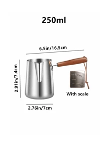 1 件不锈钢拿铁艺术杯，带刻度，奶泡器，蜡熔杯，耐热木手柄，兼容电磁炉，多用途咖啡奶油壶，适用于咖啡馆、咖啡店、家庭使用的牛奶蒸锅，250ml/350ml/600ml/900ml 返校 - 銀色 - 查看 7