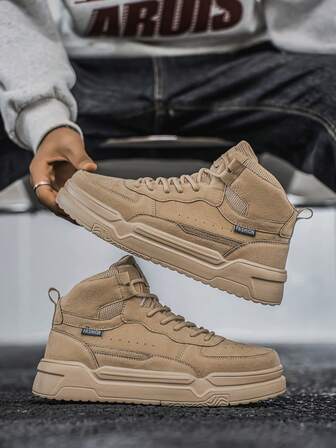 Men's Personalized Letter Splicing High-Top Cushioning Casual Sports Shoes, Fashionable Street Chic Sneakers, Outdoor Hiking Casual Shoes, Comfortable Running Couple Shoes