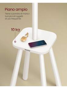 VASAGLE Attaccapanni da Terra, Appendiabiti da Terra, con 8 Ganci e Piano Portaoggetti, Alto 170,5 cm, per Cappotti Cappelli Borse, Ingresso Corridoio Camera da Letto, Bianco Nuvola, Regalo Natale - Bianco - Visualizzare 3