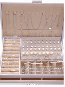108pcs/83pcs/91pcs/81pcs/58pcs/53pcs Vintage Elegant Butterfly, Heart, Shell, Geometric C-Shaped Faux Pearl Necklace, Bracelet, Ring, Earring, Anklet Jewelry Set, Ideal Gift For Women, Birthday, Holiday, Party, Valentine's Day (No Box)